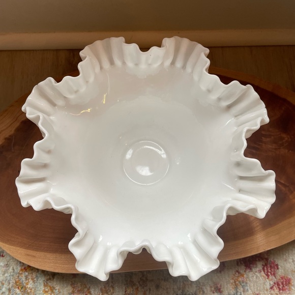 Vintage White Milk Glass Hobnail Ruffled Bowl - Picture 3 of 5